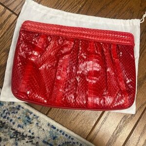 Red Snake Skin Leather Clutch Bag Purse